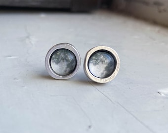 Custom Moon Earrings - Silver Tone Personalized Lunar Phase Posts - Celestial Jewelry, How the Moon Looked on My Special Day, Stud or Dangle