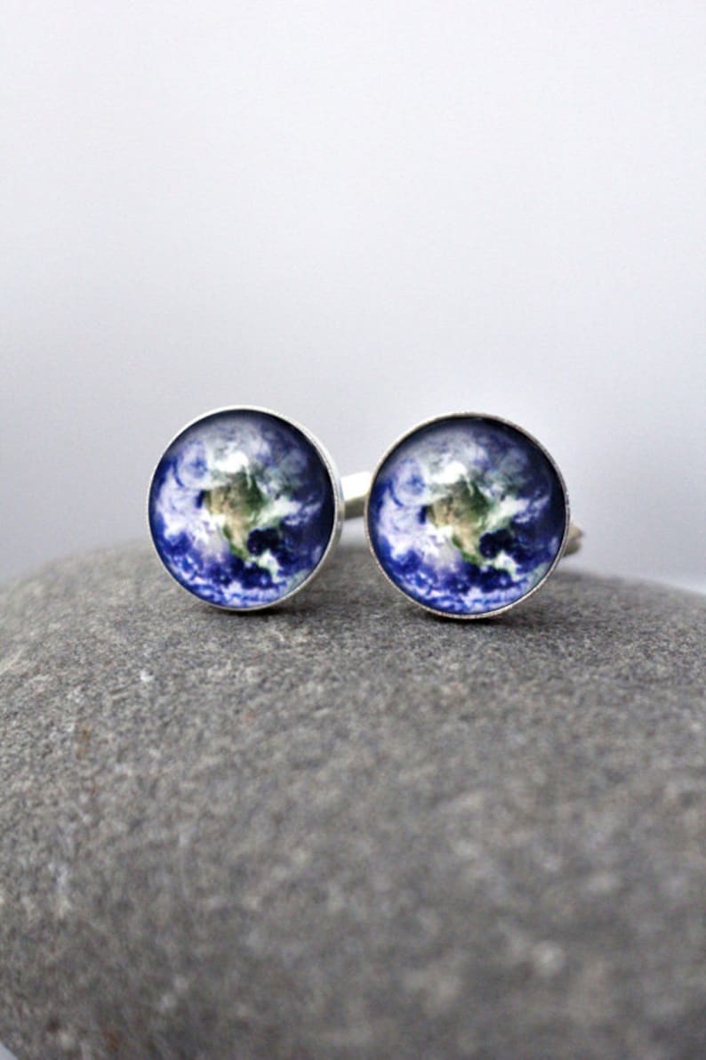 SLIGHTLY DEFECTIVE Galaxy Cuff Links Silver or Bronze Simple Solar System Planet and Nebula Cufflinks Space Accessories Groomsmen Gift image 6