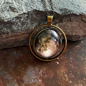 New Moon Fidget Pendant Necklace - Double Sided Lunar Phase Pendant - Cosmic Jewelry - Anxiety Relief Necklace - Spinner Pendant Necklace