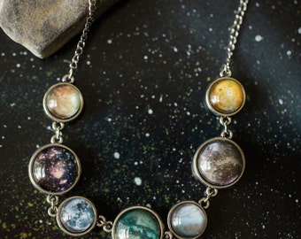 Moons of the Solar System - Double Sided Necklace, Science Jewellery - Europa, Ganymede, Io, Callisto, Titan, Triton, Moon - Outer Space