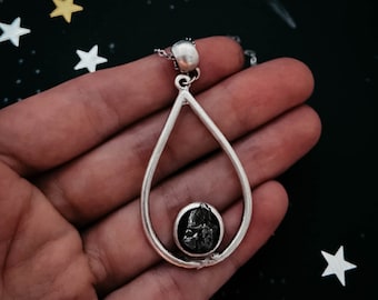 Silver Teardrop Pendant Necklace with Raw Campo del Cielo Meteorite - Authentic Meteorite Celestial Jewelry, Pear Shaped Statement Jewelry