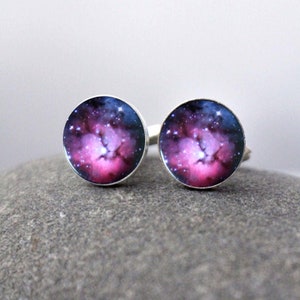 Trifid Nebula Cuff Links Galaxy Accessories Wedding, Gifts for Men, Pink and Blue Cufflinks, Outer Space Galaxy Themed Wedding Celestial image 2