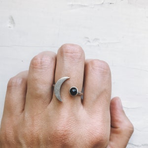 Crescent Moon Ring with Black Onyx - Yugen Tribe