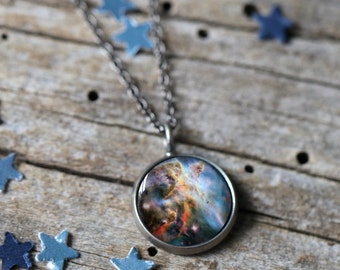 Carina Nebula Pendant - Galaxy Space Necklace - Antique Silver or Bronze - Cosmic Jewellery, Outer Space, Universe Jewelry