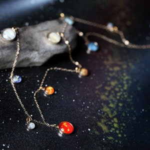 DISCONTINUED Long Solar System Galaxy Necklace - Elegant, Unique Space Jewelry - 14k Gold or Sterling Silver - Planets, Sun Earth, Milky Way