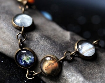 DISCONTINUED Solar System Galaxy Bracelet - Milky Way, Planets - Optional Pluto, Silver or Bronze Tone - Outer Space Jewelry with Planets