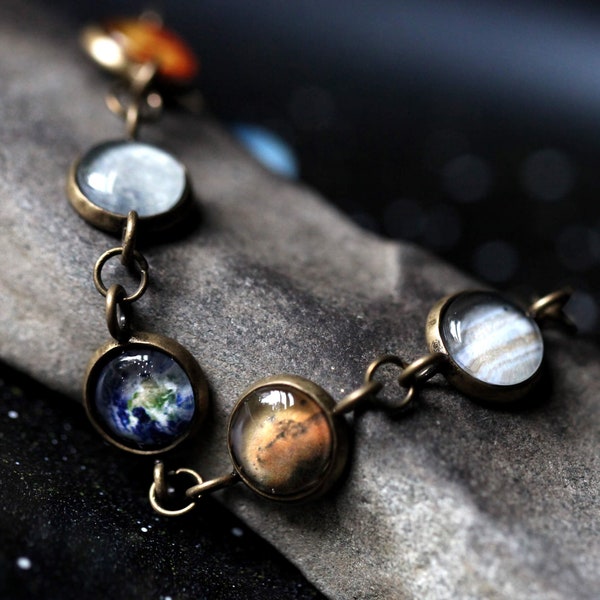 DISCONTINUED Solar System Galaxy Bracelet - Milky Way, Planets - Optional Pluto, Silver or Bronze Tone - Outer Space Jewelry with Planets