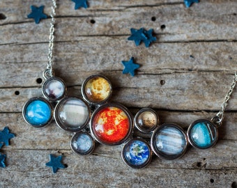 Solar System Statement Bib Necklace - Best Selling Award Winning Design - Planetary Bubble Necklace, Gift for Stargazers - Cosmic Jewelry