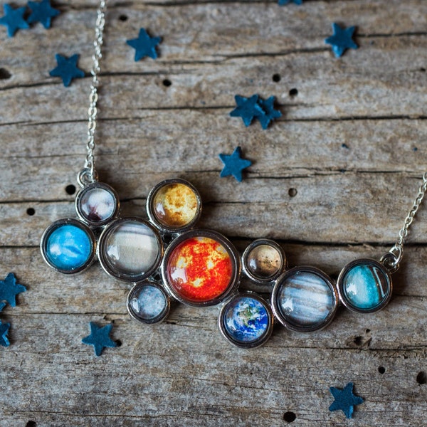 Solar System Statement Bib Necklace - Best Selling Award Winning Design - Planetary Bubble Necklace, Gift for Stargazers - Cosmic Jewelry