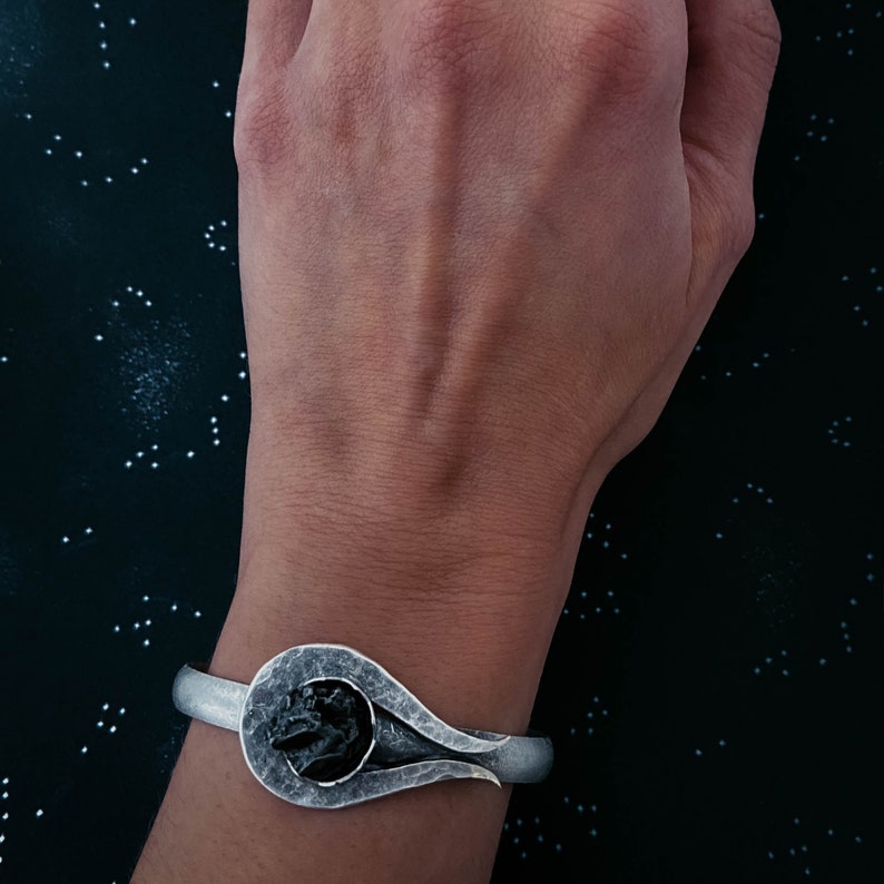 Comet Meteorite Cuff Bracelet - Authentic Campo del Cielo Raw Meteorite - Shooting Star Unisex Bracelet - Space Celestial Jewelry