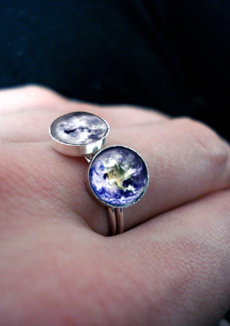 Galaxy Space Ring Sterling Silver, 8mm, Custom Sized Petite Solar System Planet and Nebula Stacking Rings Space Jewelry image 4