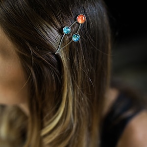 Sun Earth and Moon Hair Clip - Solar System Barrette - Outer Space Gift for Teachers Under 15 - Hair Accessory with Planet, Sun, Moon