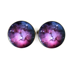 Trifid Nebula Cuff Links Galaxy Accessories Wedding, Gifts for Men, Pink and Blue Cufflinks, Outer Space Galaxy Themed Wedding Celestial image 3