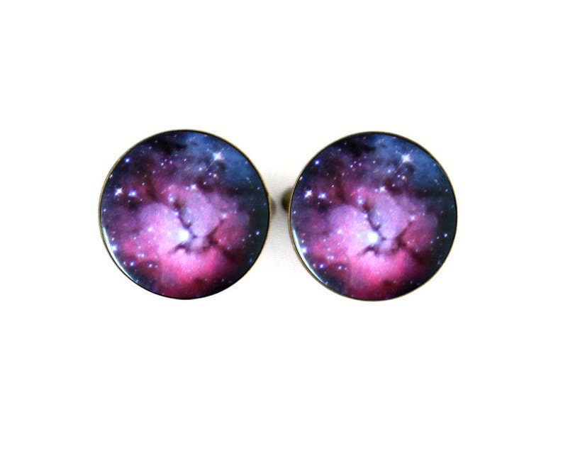 Trifid Nebula Cuff Links Galaxy Accessories Wedding, Gifts for Men, Pink and Blue Cufflinks, Outer Space Galaxy Themed Wedding Celestial image 3