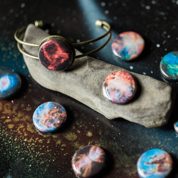 Interchangeable Nebula Cuff Bracelet - 10 Images in One Bracelet - Travel Jewelry, Interactive Change Out Designs - 10 in 1 Cuff Bracelet