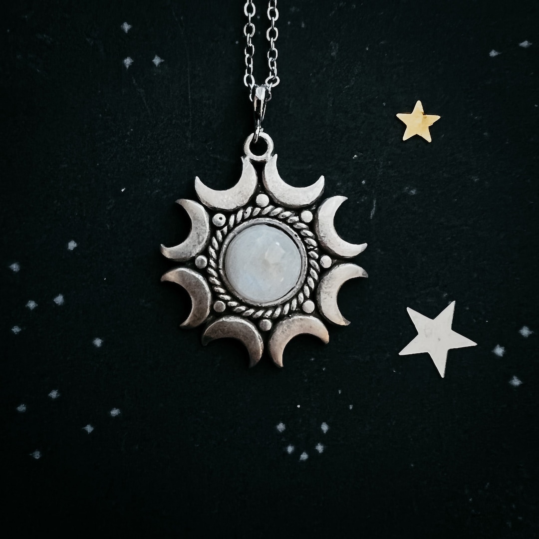 Lunar Witch Necklace - Crescent Moon Pendant Necklace With Rainbow ...