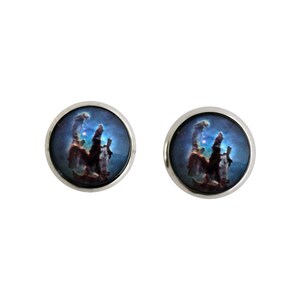 Pillars of Creation Stud Earrings - Tiny Silver Petite Silver Galaxy Studs- Science, Astronomy, Universe, Outer Space, Cosmos, Blue Brown