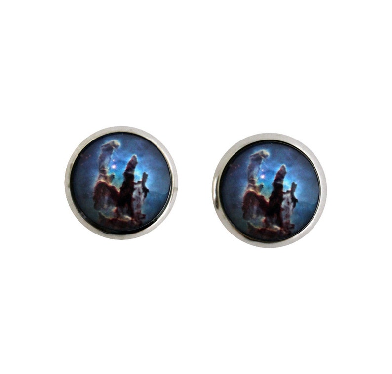 Pillars of Creation Stud Earrings - Tiny Silver Petite Silver Galaxy Studs- Science, Astronomy, Universe, Outer Space, Cosmos, Blue Brown