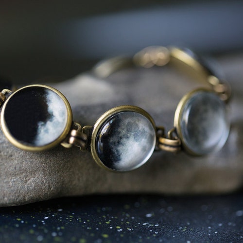 Moon Bracelet - Luna, Full Moon, Antique Bronze or Silver - Science Jewelry, Lunar Phases - As Seen On IFLS, Original Moon Phase Bracelet