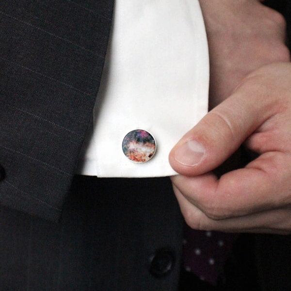 Omega Nebula Cuff Links - Galaxy Gifts for Men, Dad, Space Cufflinks, Science Wedding, Colorful Cosmos, Stars, Fathers Day