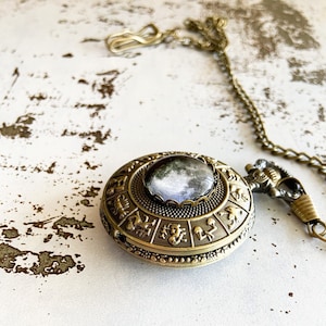 My Moon Custom Lunar Phase Zodiac Pocket Watch - How Moon looked on birthday, wedding, anniversary, milestone, memorial - You Provide Date