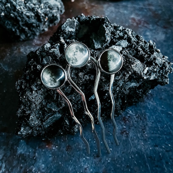 Moon Phase Trio Hair Pin - Lunar Phases Hair Comb Accessory  display picture 3