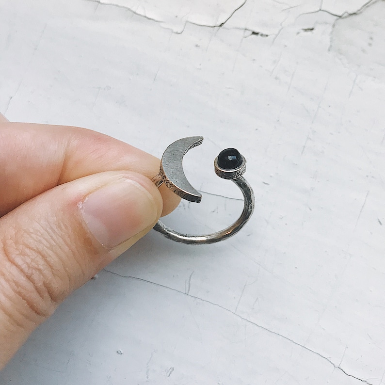 Crescent Moon Ring with Black Onyx - Yugen Tribe