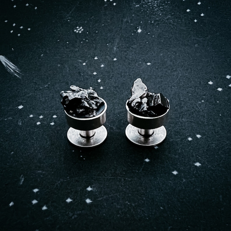 Cufflinks with Authentic Meteorite Campo del Cielo Raw Meteor Crystal Cuff Links in Matte Silver Unique Gifts for Dudes, Wedding Ideas image 8