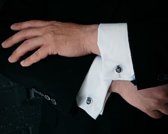 Cufflinks with Authentic Meteorite - Campo del Cielo Raw Meteor Crystal Cuff Links in Matte Silver - Unique Gifts for Dudes, Wedding Ideas