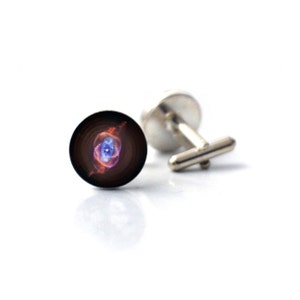 Cat Eye Nebula Cuff Links Galaxy Accessories Wedding, Gifts for Men, Pink and Blue Cufflinks, Science Wedding Outer Space Silver Tone