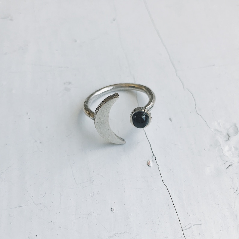 Crescent Moon Ring with Black Onyx - Yugen Tribe