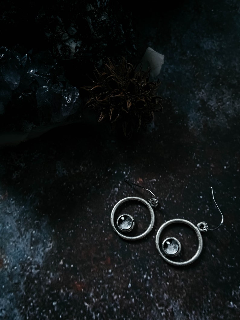 My Moon Circle Dangle Earrings Silver Tone Customized Lunar Phase Chandelier Personalized Celestial Jewelry How the Moon Looked
