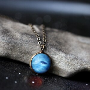 Neptune Planet Pendant - Galaxy Space Necklace - Gunmetal or Bronze - Petite Solar System - Cosmic Jewelry,  Pisces Ruling Planet