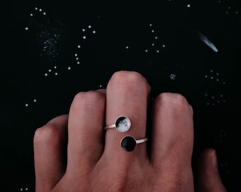 My Moon Bypass Ring with Two Lunar Phases - How the Moon looked on my birthday, wedding, anniversary, milestone, memorial - Sterling Silver