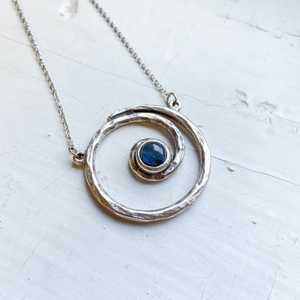 Milky Way Necklace - Spiral Silver Pendant with Labradorite - Round Bohemian Outer Space Necklace - Understated Geekery for Women in STEM