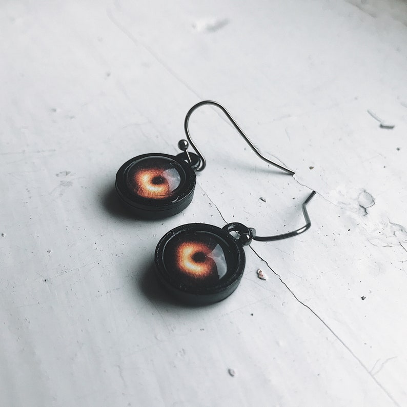 Black Hole Dangle Earrings Black Earrings with M87 Galaxy Etsy