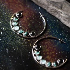 Moon Phase Hoop Earrings Lunar Dangle Earrings Outer Space Galaxy Jewelry Moonphase, New Age, Celestial, Science Gift, Space Wedding image 4