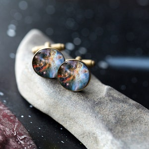 Carina Nebula Cuff Links - Galaxy Accessories - Wedding Party, Gifts for Men, Cosmos Cufflinks, Science Wedding, Outer Space, Fathers Day