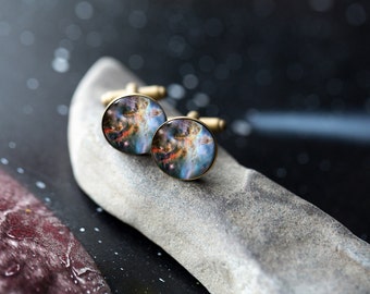 Carina Nebula Cuff Links - Galaxy Accessories - Wedding Party, Gifts for Men, Cosmos Cufflinks, Science Wedding, Outer Space, Fathers Day