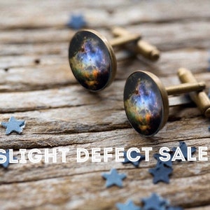 SLIGHTLY DEFECTIVE Galaxy Cuff Links Silver or Bronze Simple Solar System Planet and Nebula Cufflinks Space Accessories Groomsmen Gift image 1