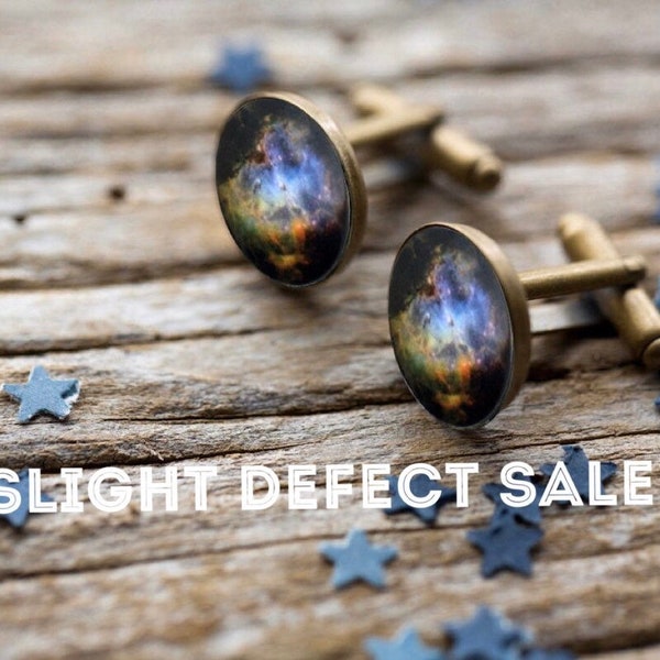 SLIGHTLY DEFECTIVE Galaxy Cuff Links - Silver or Bronze - Simple Solar System Planet and Nebula Cufflinks - Space Accessories Groomsmen Gift