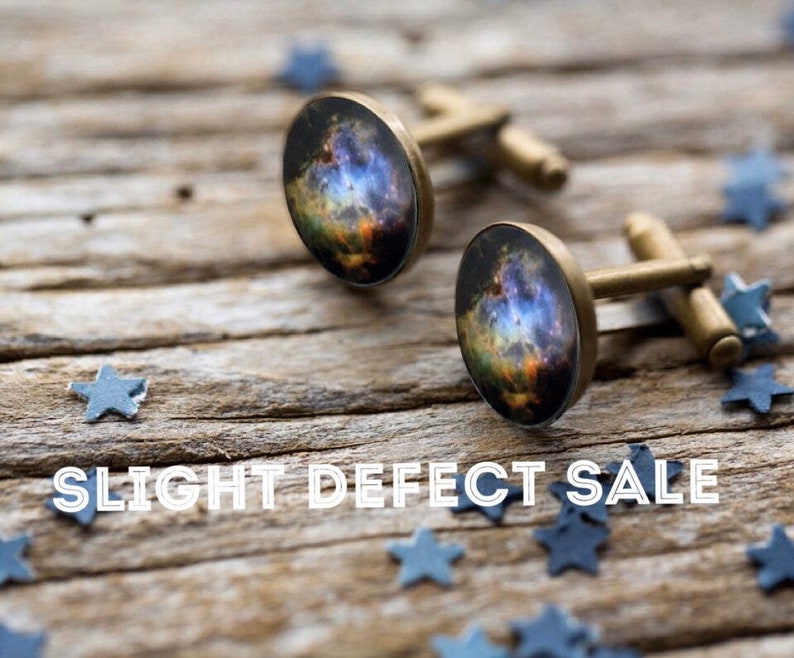 SLIGHTLY DEFECTIVE Galaxy Cuff Links Silver or Bronze Simple Solar System Planet and Nebula Cufflinks Space Accessories Groomsmen Gift image 1