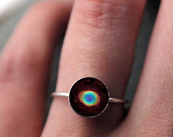 Ring Nebula Sterling Silver Galaxy Space Ring, Made to Order in Your Size - Unique Celestial Simple Jewelry, Stacking Ring