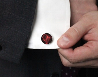 Heart Nebula Cuff Links - Galaxy Accessories - Black and Red - Men Gifts, Space Cufflinks, Science Wedding, Stars, Fathers Day, Valentine