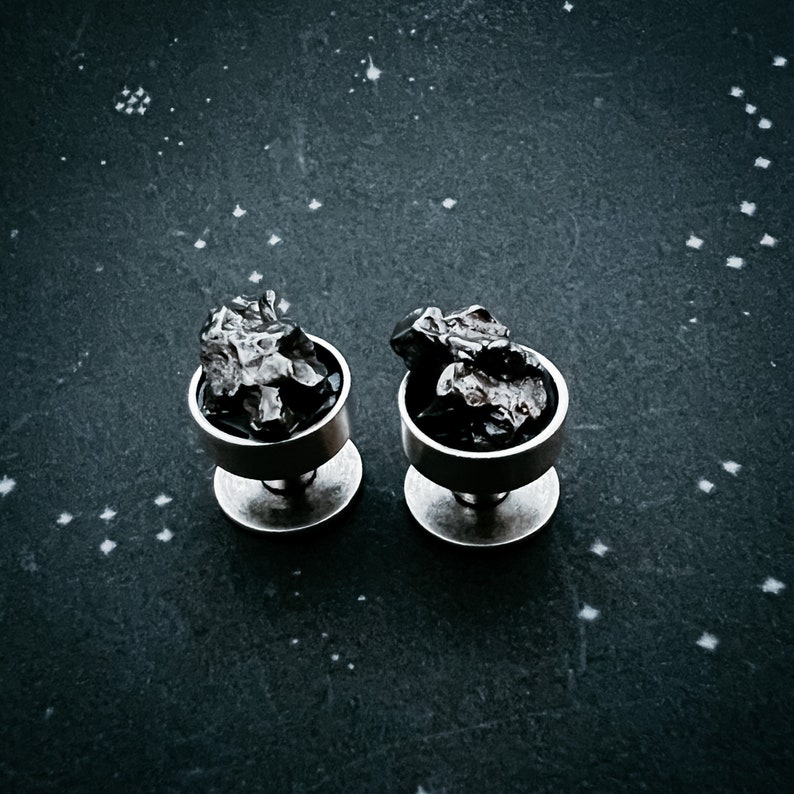 Cufflinks with Authentic Meteorite Campo del Cielo Raw Meteor Crystal Cuff Links in Matte Silver Unique Gifts for Dudes, Wedding Ideas image 2