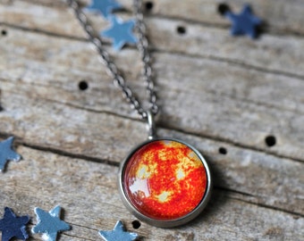 Sun Pendant - Galaxy Space Necklace - Petite Solar System Jewelry - Cosmic Jewellery,  Leo Zodiac Ruling Planet Necklace