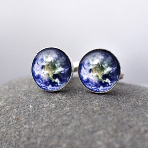 Earth Planet Cuff Links Galaxy Accessories Pale Blue Dot Space Cufflinks, Science Wedding, Solar System, Fathers Day, Groomsmen image 1