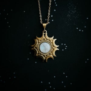 Lunar Witch Necklace - Rainbow Moonstone Pendant - Silver or Gold Crescent Moon Necklace, June Birthstone - Astrology, Protective Stone
