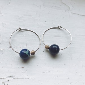 Earth and Moon Jasper Bead Hoop Earrings Planetary Cosmic Earrings, Outer Space Jewelry Simple Celestial Dangle Earrings with Beads image 1