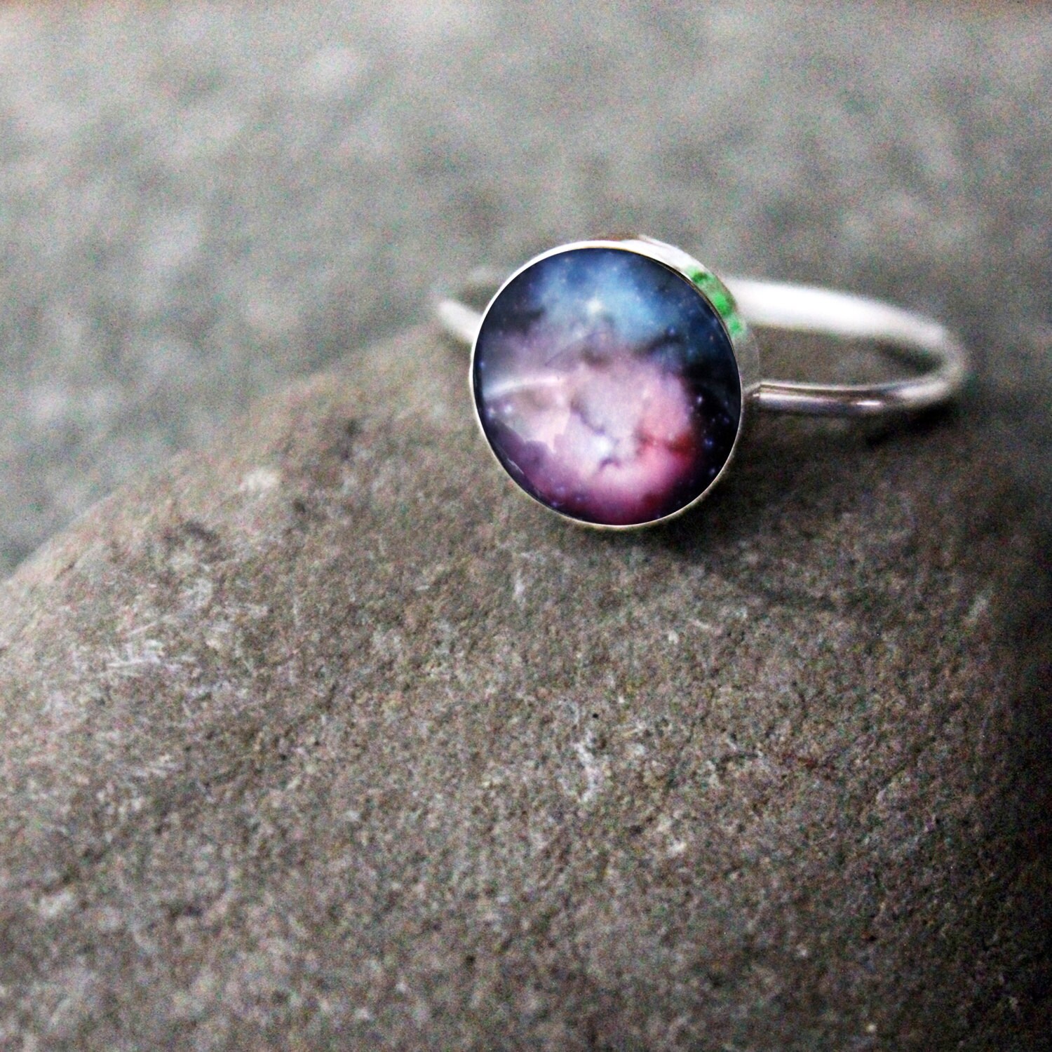 Trifid Nebula Sterling Silver Stacking Ring - Galaxy Space Jewelry Customized - Cosmos Outer Space Nebulas - Cosmic Stars Pink Blue, Science